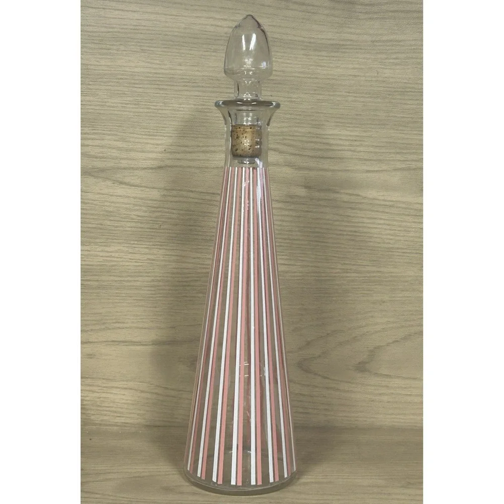 Old Kentucky Tavern Decanter & Stopper Whiskey Pink Striped Bottle 1950's